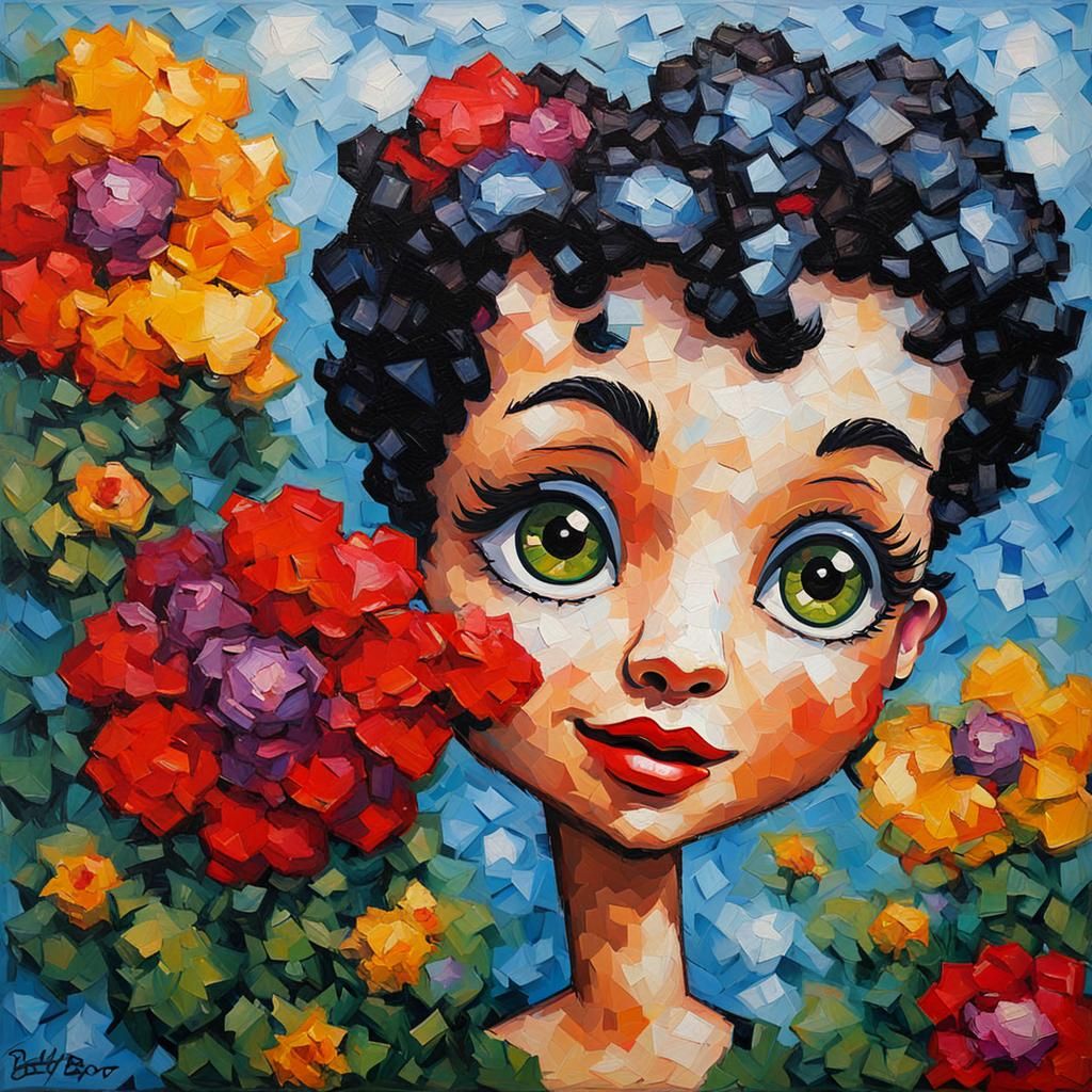Betty Boop with Flowers in Expressionist Style