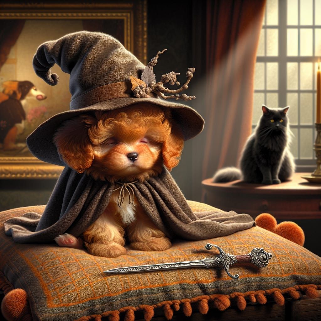 Puppy Witch Courage with Cat Guardian