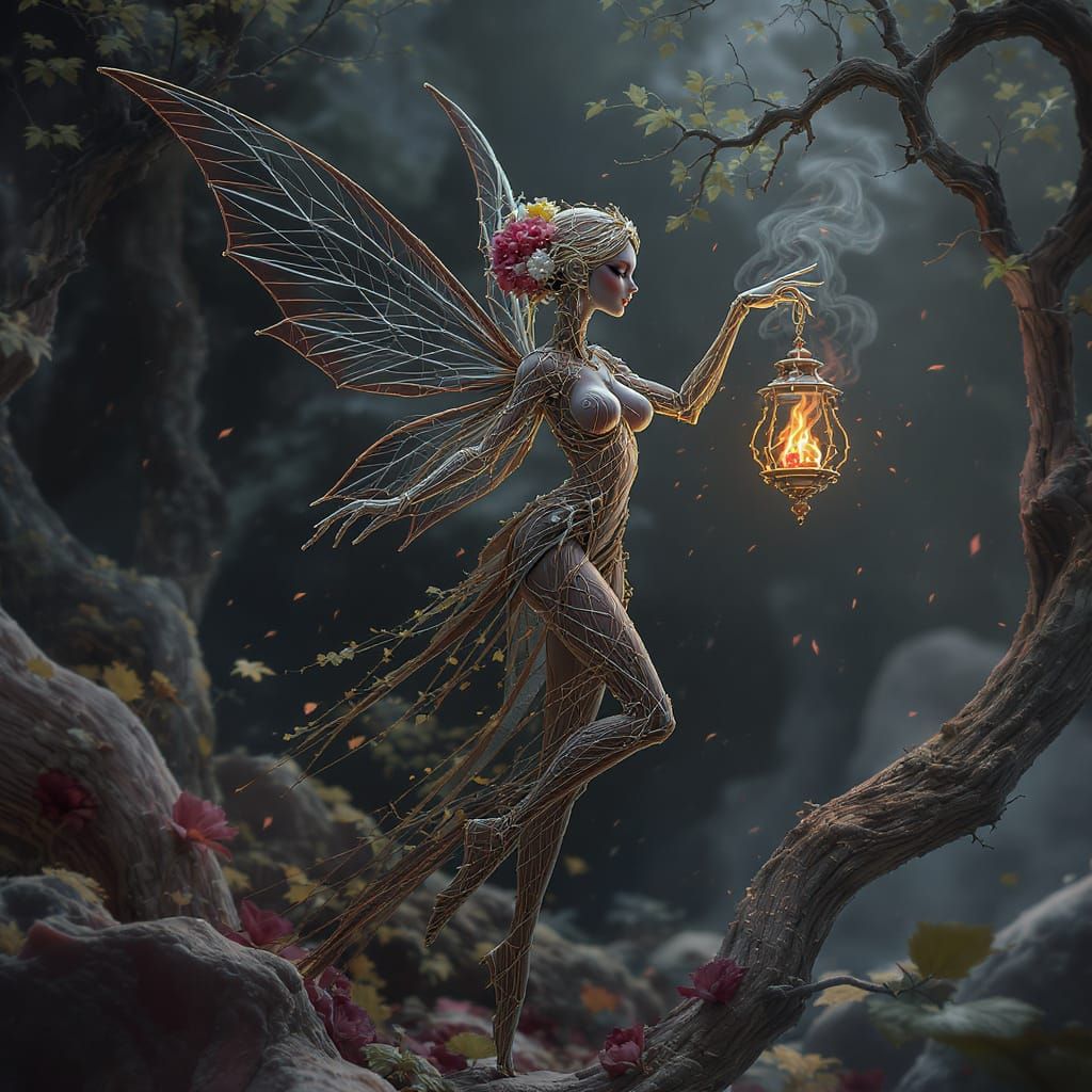 Elongated String Fairy Holding Ruby Lantern
