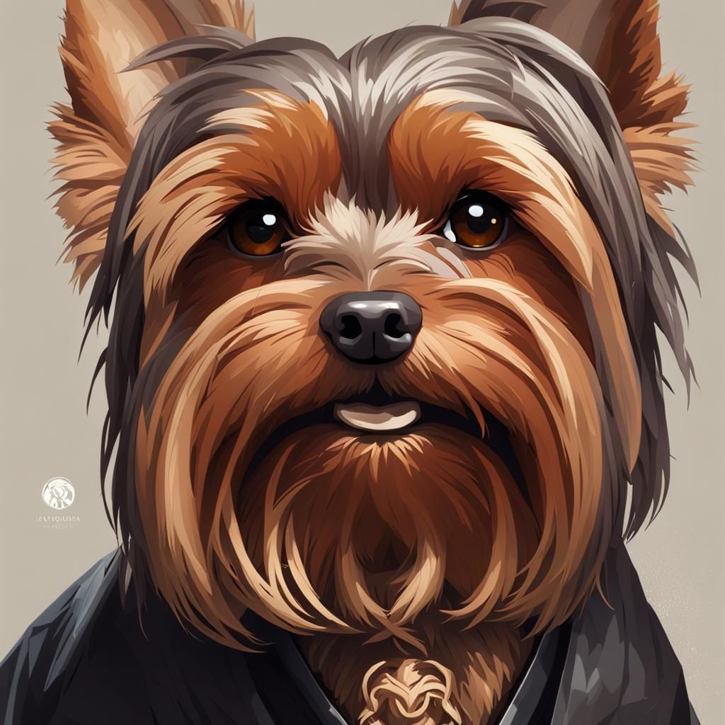 Hyperdetailed Yorkie Terrier Portrait in Digital Art Style