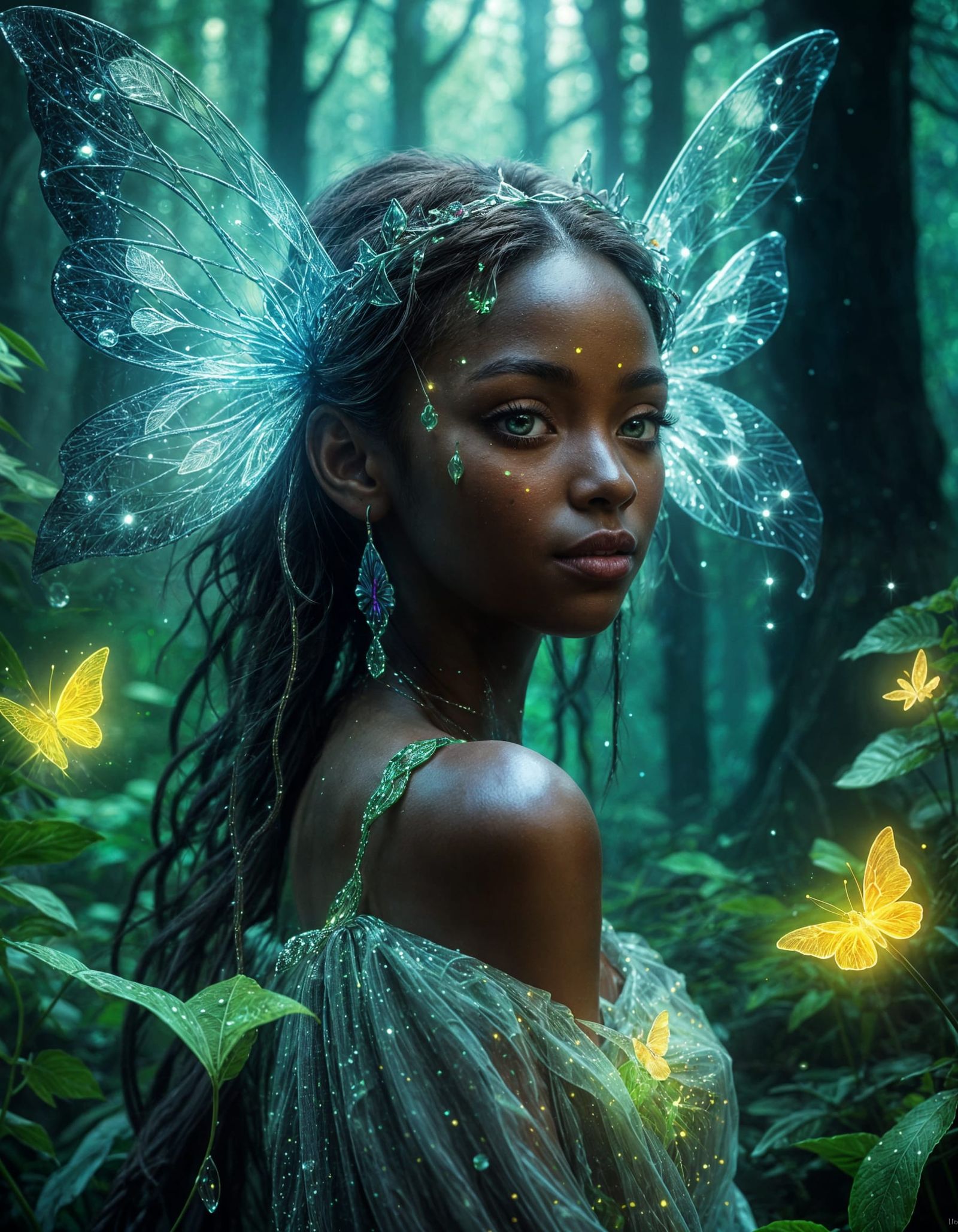 Enchanting African Fairy in Radiant Aquatic Realm