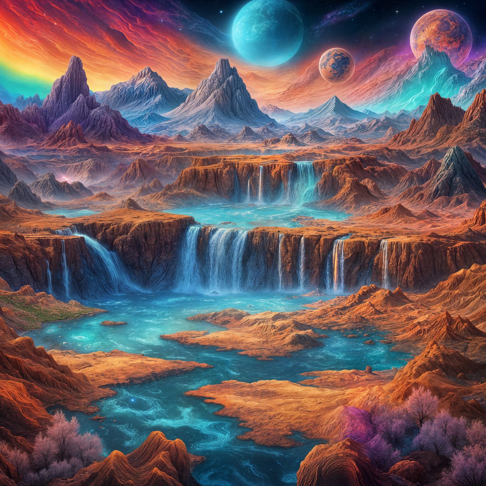 Martian Waterfall in Holographic Astral Illustration