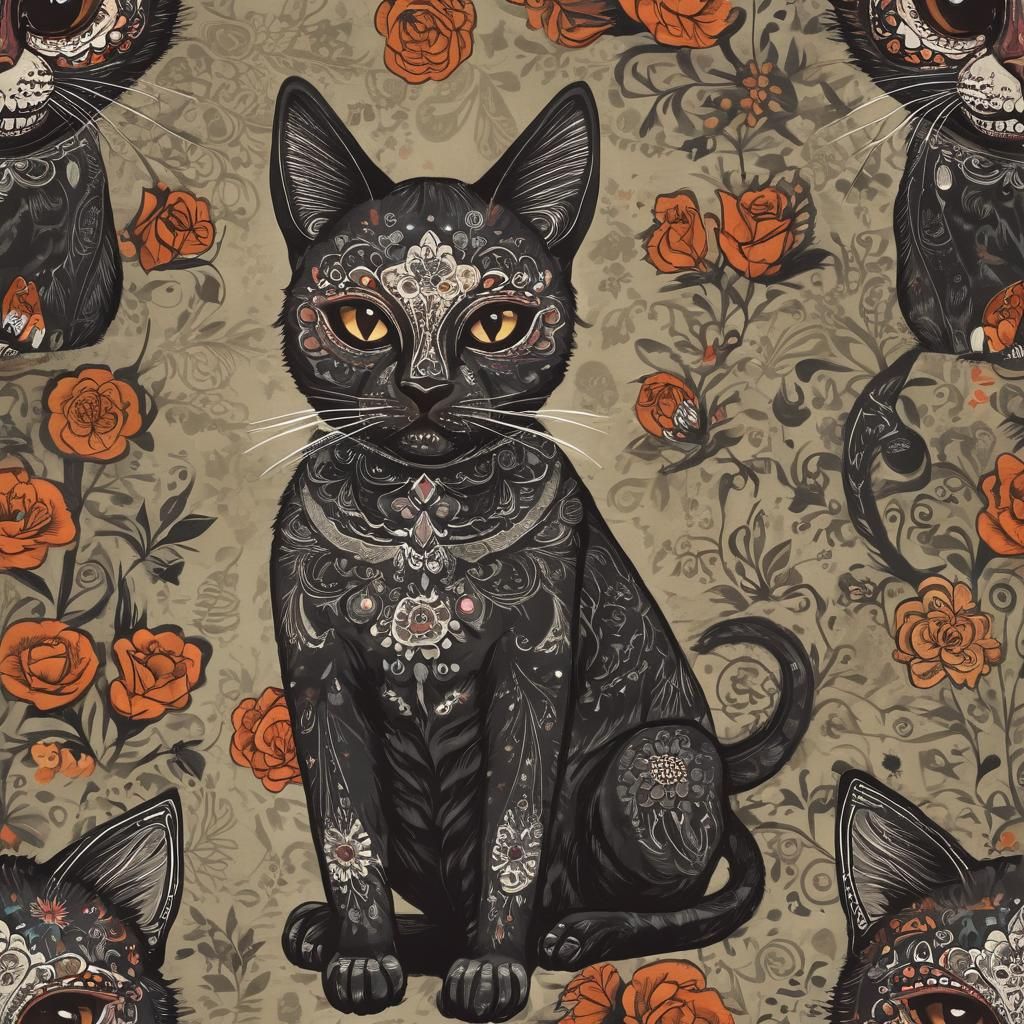La Dia de los Muertos: Black Cat Art