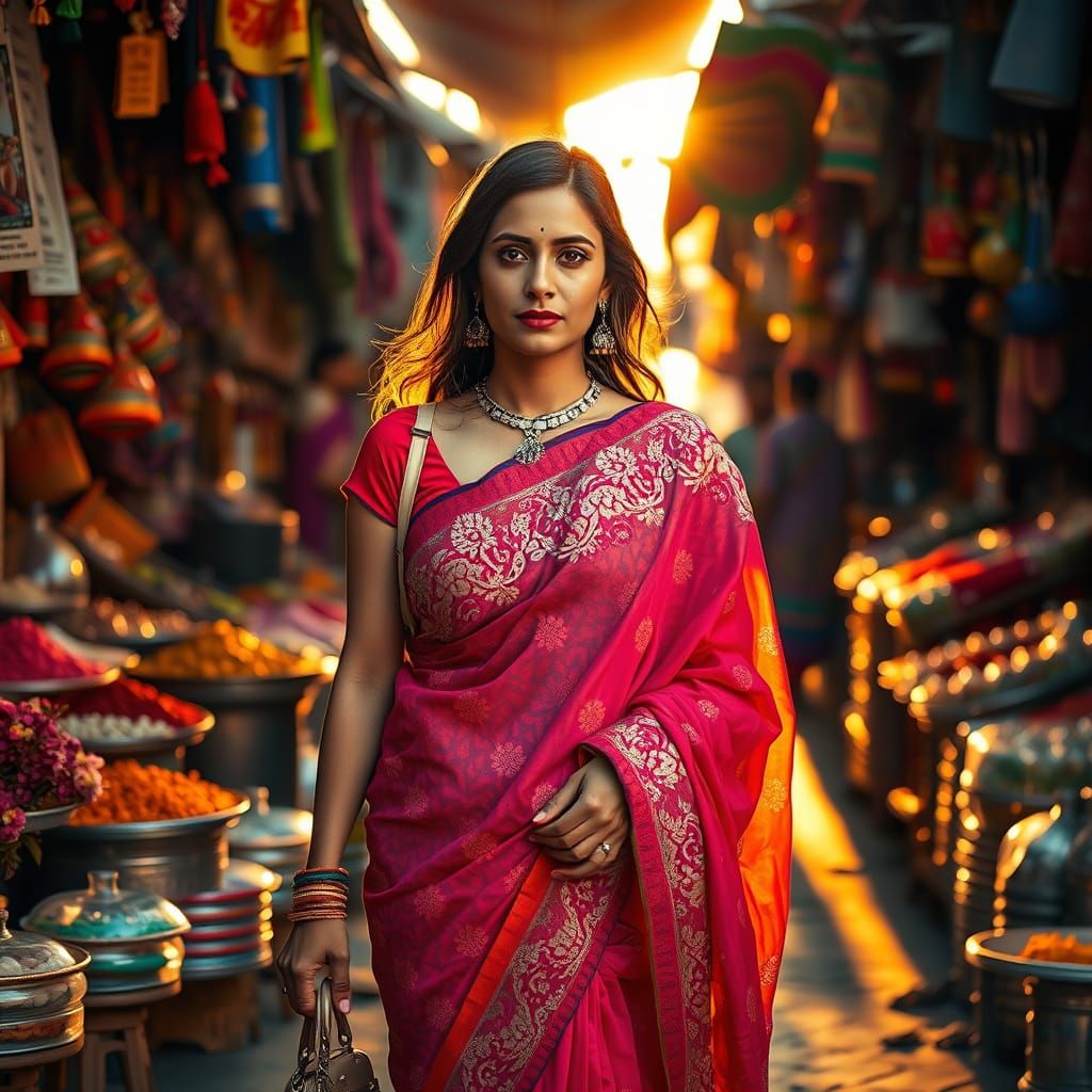 Indian Woman in Saree: Bollywood Cinematic Style