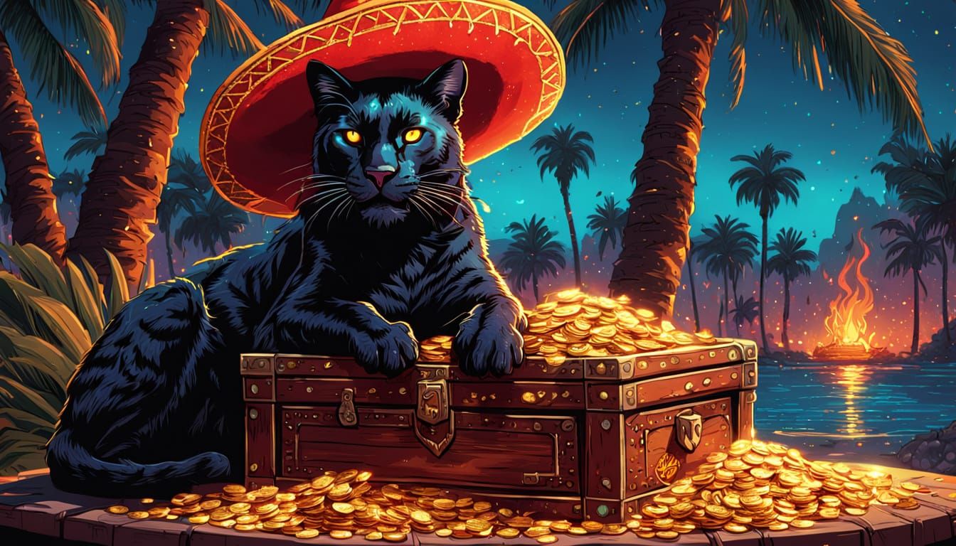 Panther Cat in Sombrero: Fantasy RPG Illustration