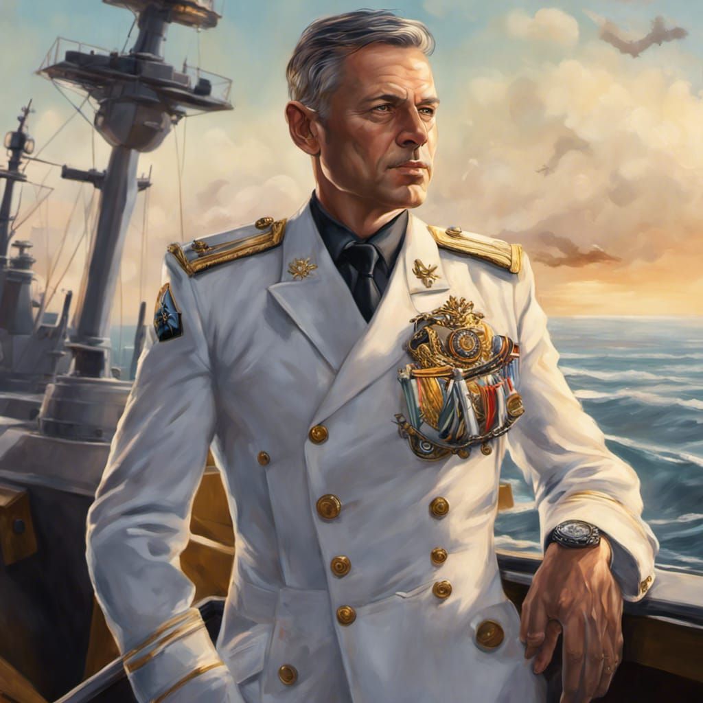 Naval Minister Portrait in Hyperrealistic Splash Art