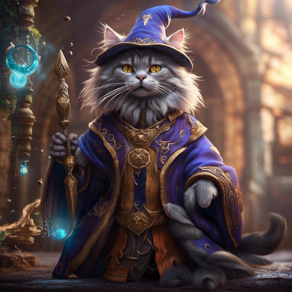 Fantastical Wizard Cat Digital Art