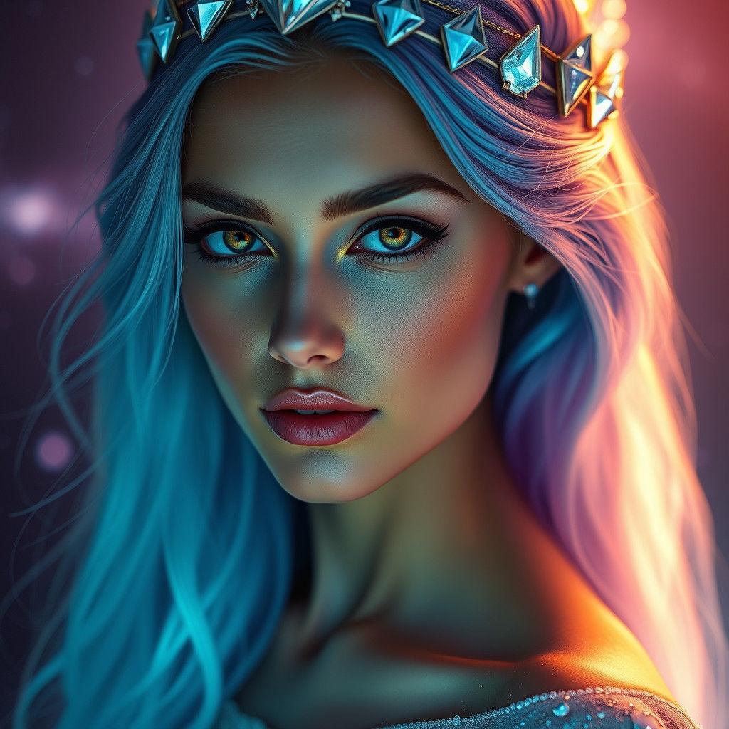 Ethereal Woman with Crystal Crown in Radiant Light