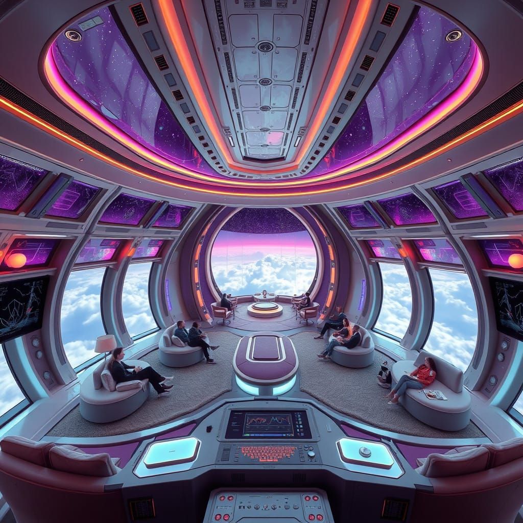 Majestic Space Station Lounge in Cyberpunk Aesthetic