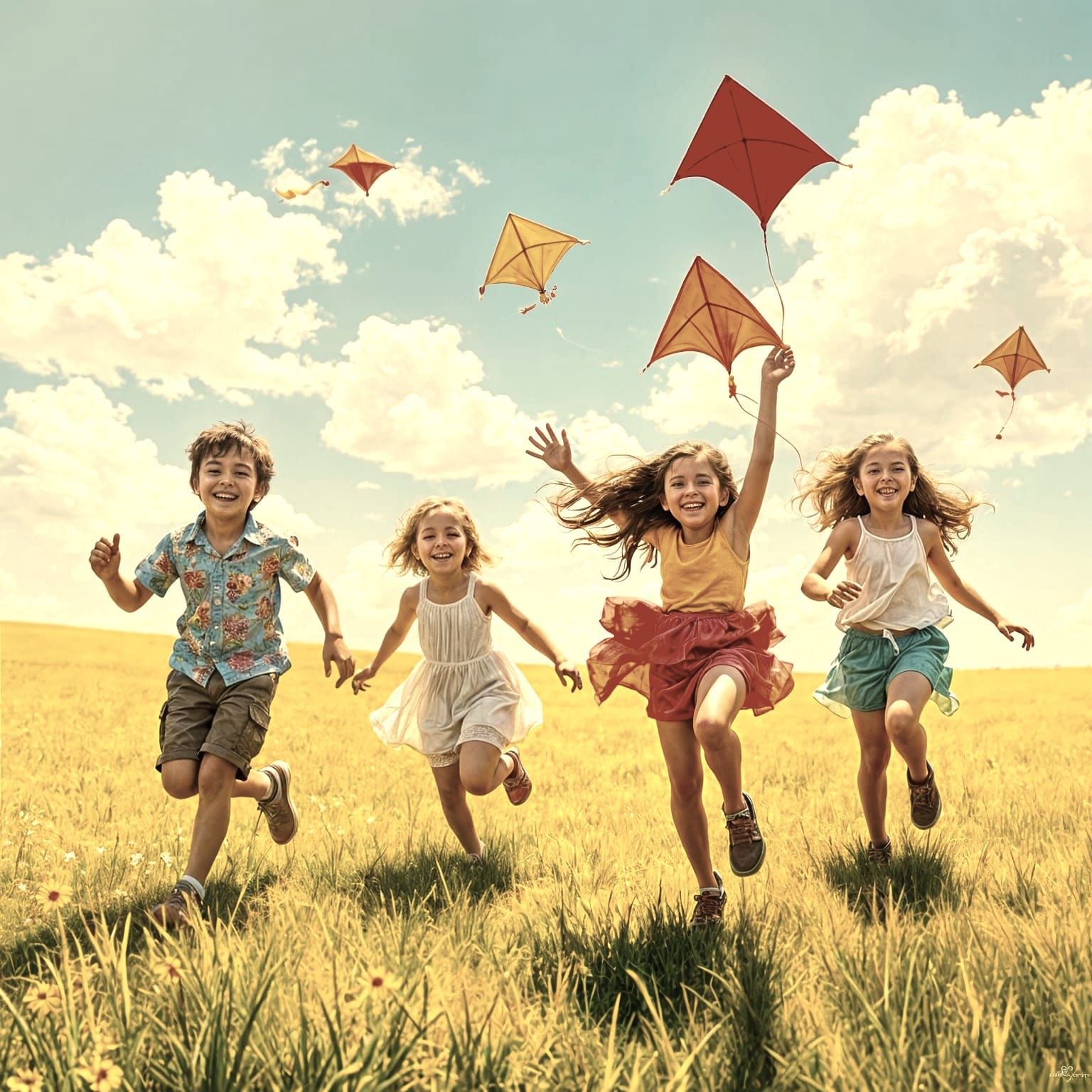 Children Flying Kites: A Post-Impressionistic Painting