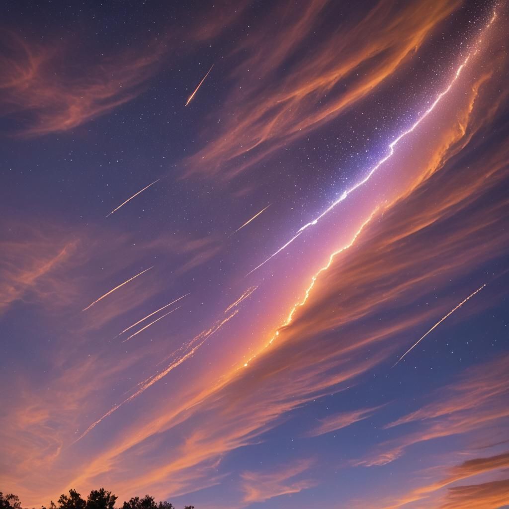 Iridescent Shooting Star Streaks Across Luminous Sky