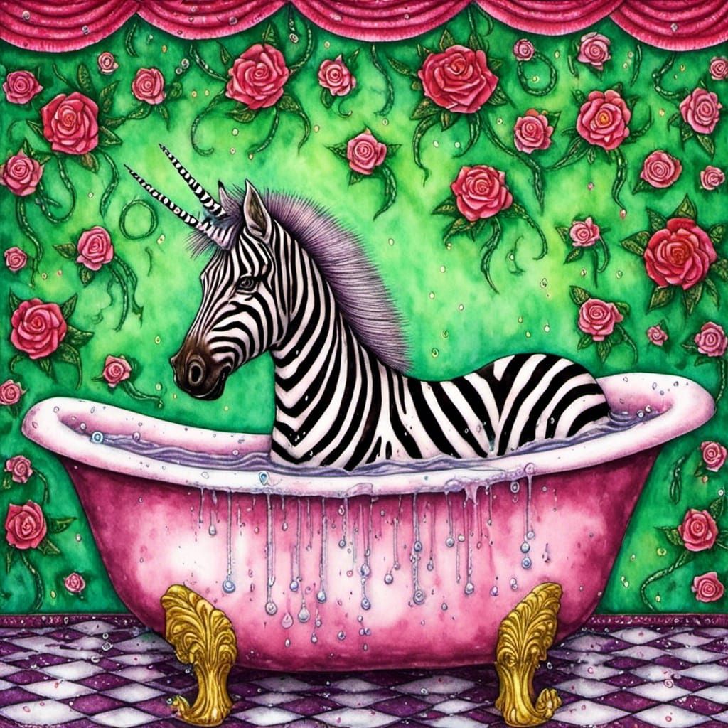 Zebra Unicorn Bathing in Pop Surrealism Style