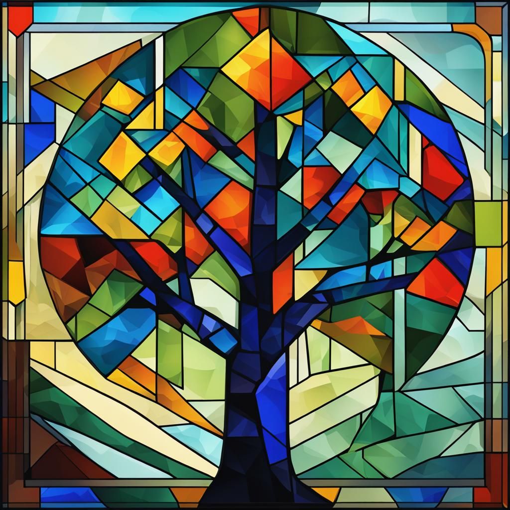 Tree Stained Glass in Cubist Art Deco Style