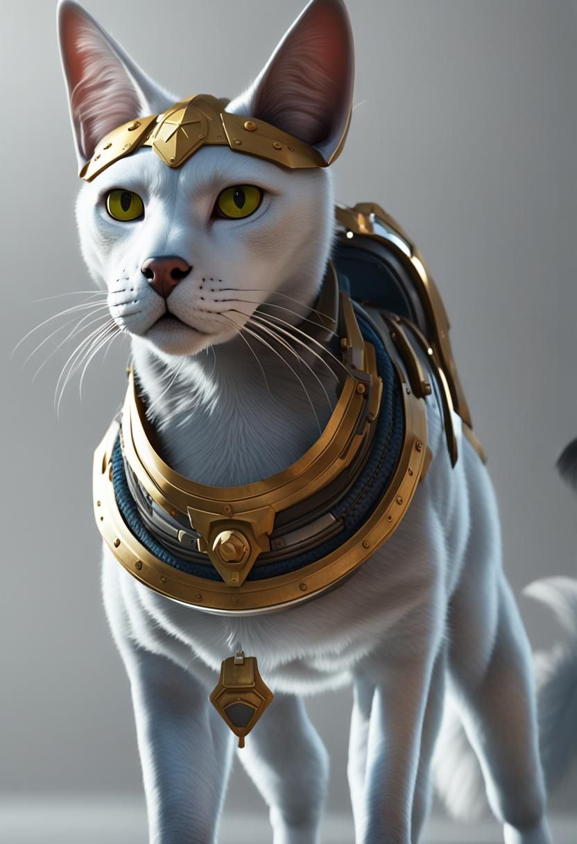 gato peludo y grande con casco espartano y armadura espartana nunca antes vista tendencia en mi cabeza