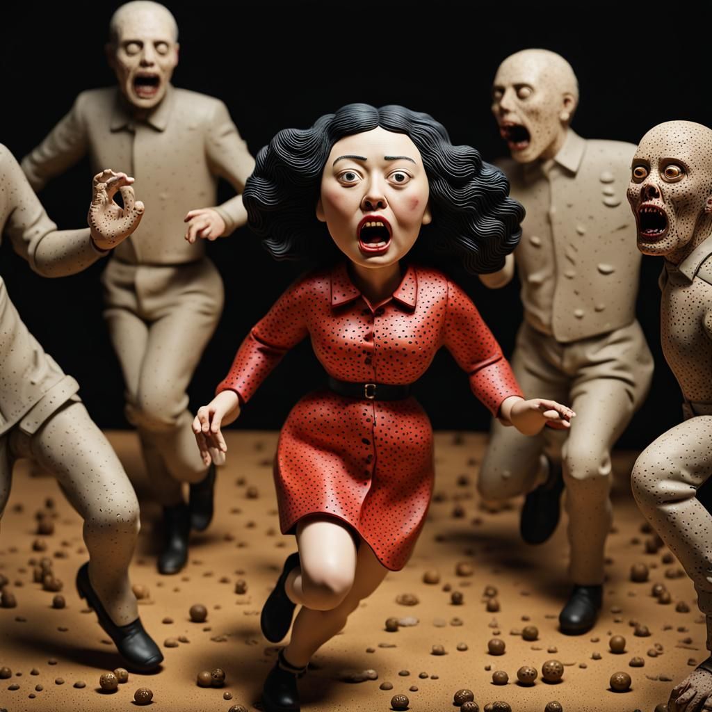Terrified Woman Runs From Zombies: 3D Diorama