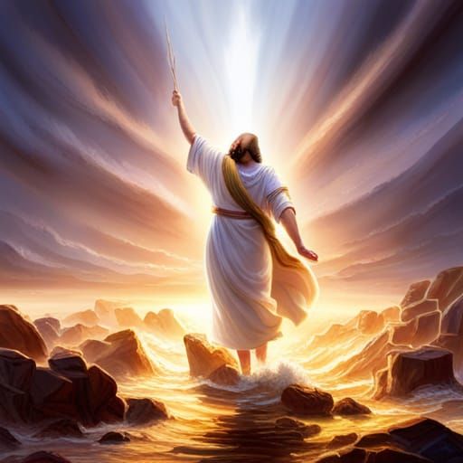 Moses Parting the Red Sea in Epic Scene