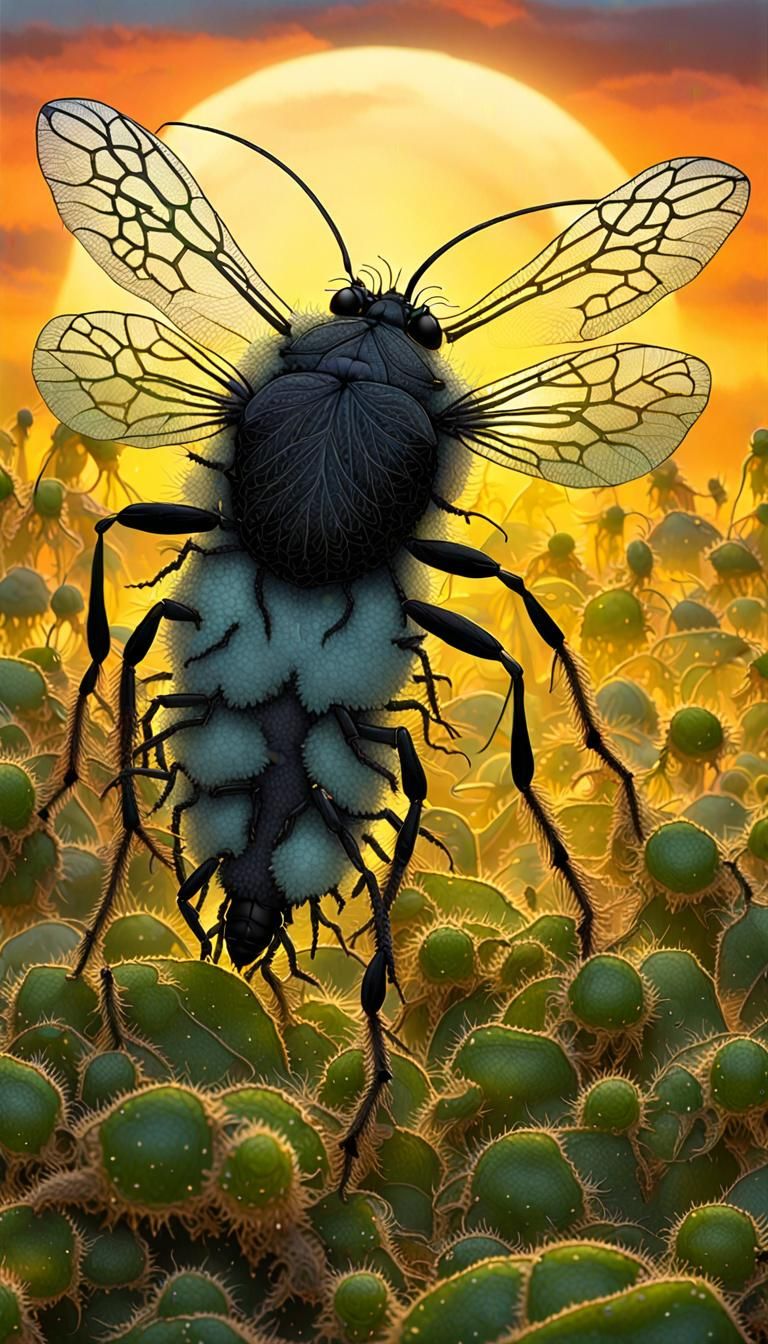 Mystical Woolly Aphid in a Breathtaking Sunset Collage