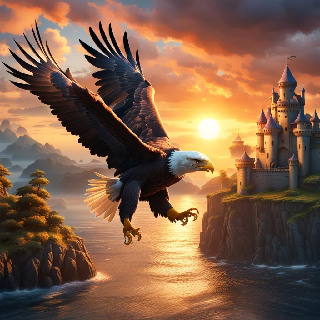 Eagle Grabs Fish at Sunset: Fantasy Concept Art