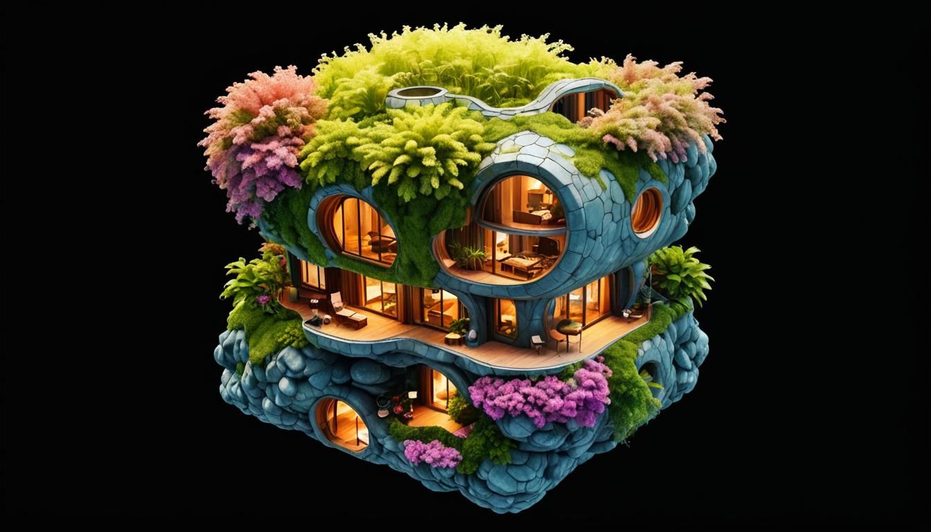 Lush Vegetation Overgrowing Organic House