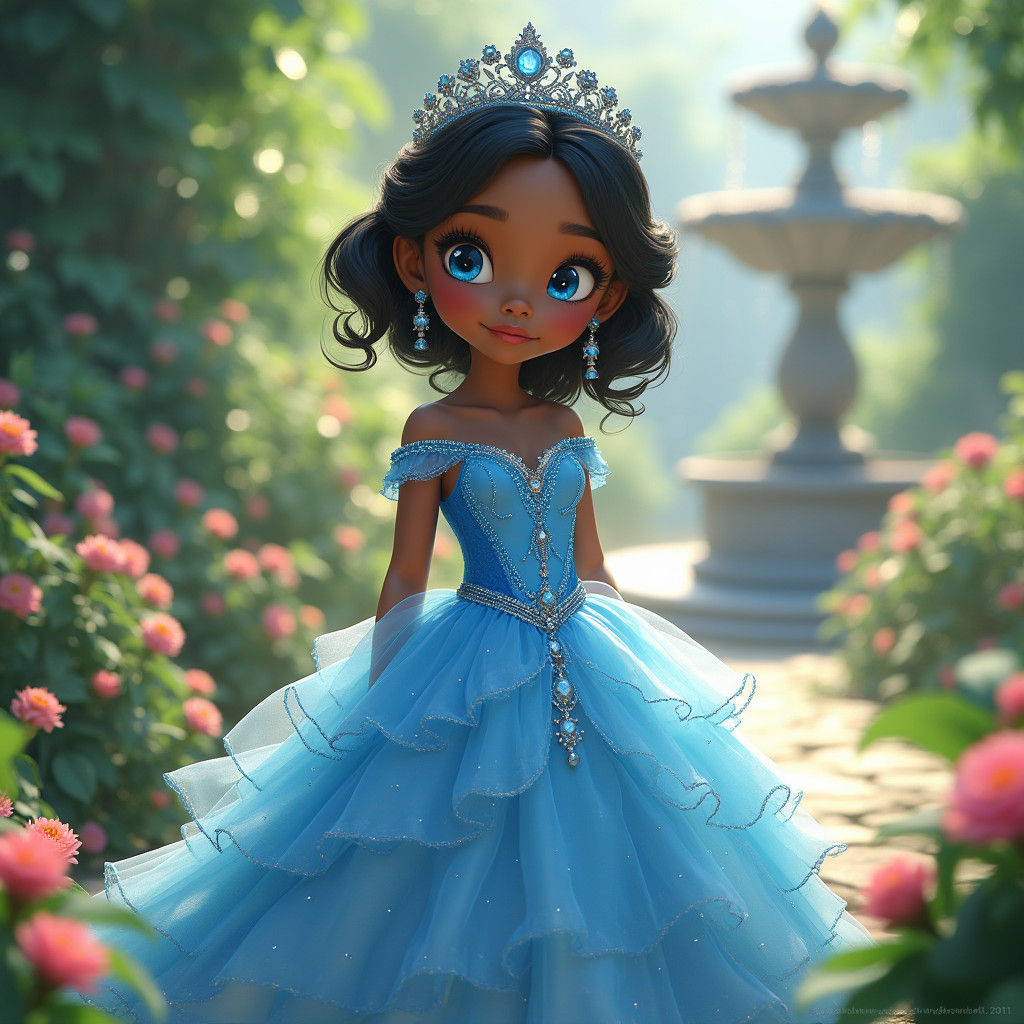 Anime Black Princess in Palace Garden