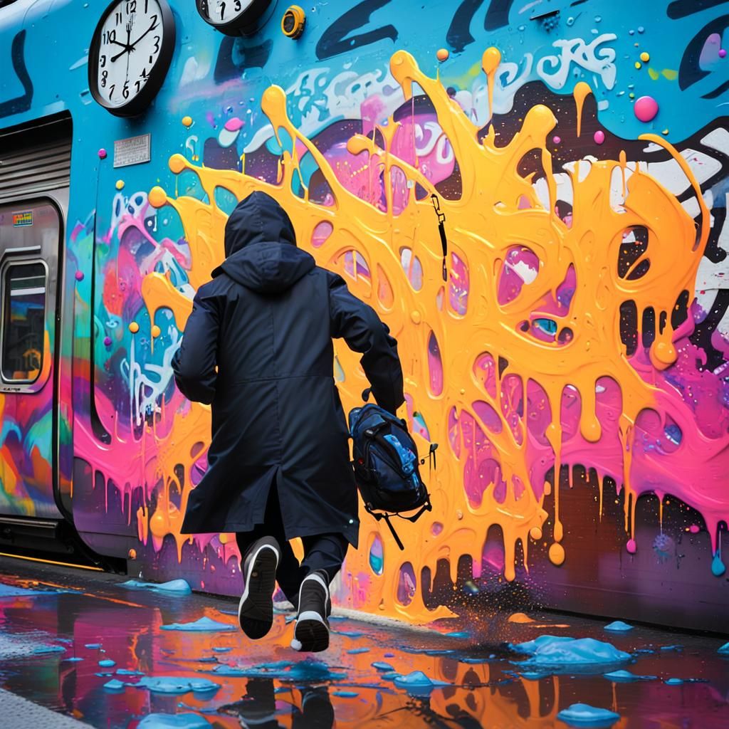 Melting Clocks in Vibrant Street Art Scene