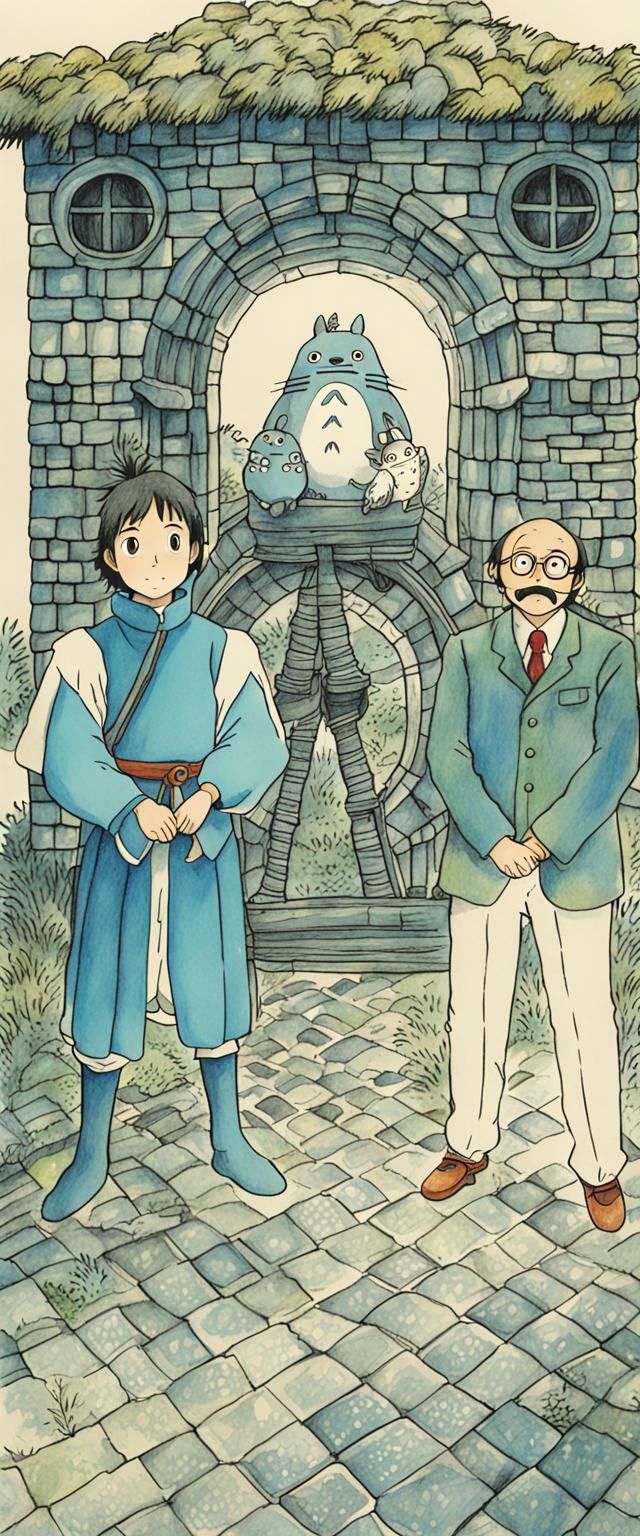 Studio Ghibli anime ink drawing storybook illustration
