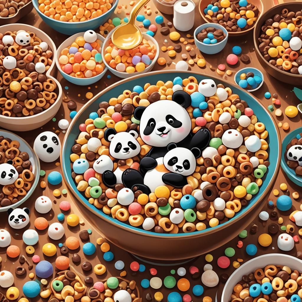 Panda Marshmallow Cereal Bowl in Cartoon Style