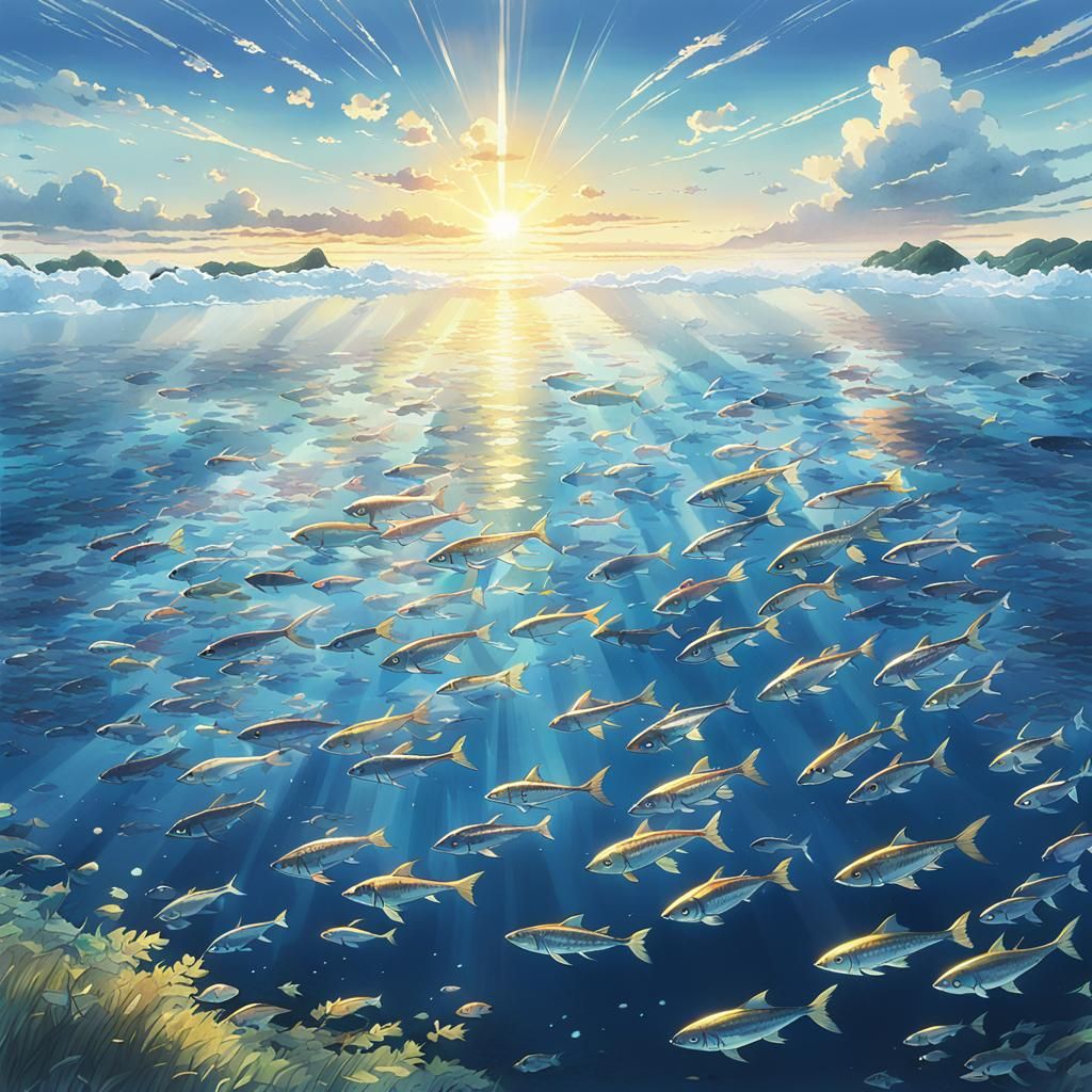 Sunrise Ocean Scene in Studio Ghibli Style