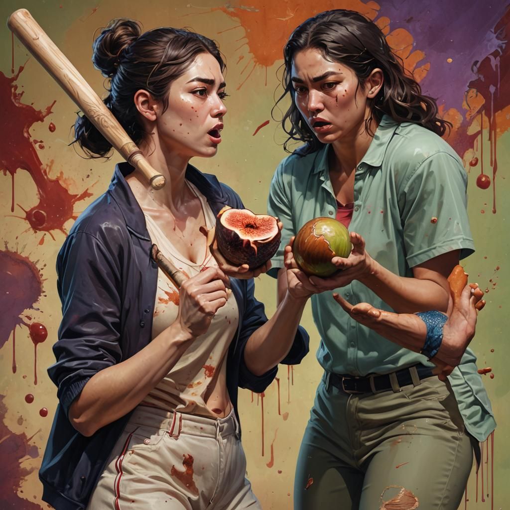 Hyperrealistic Fig and Baseball Bat Splash Art