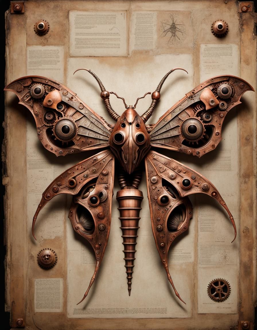 Mutant Alien Moth with Steampunk Engine