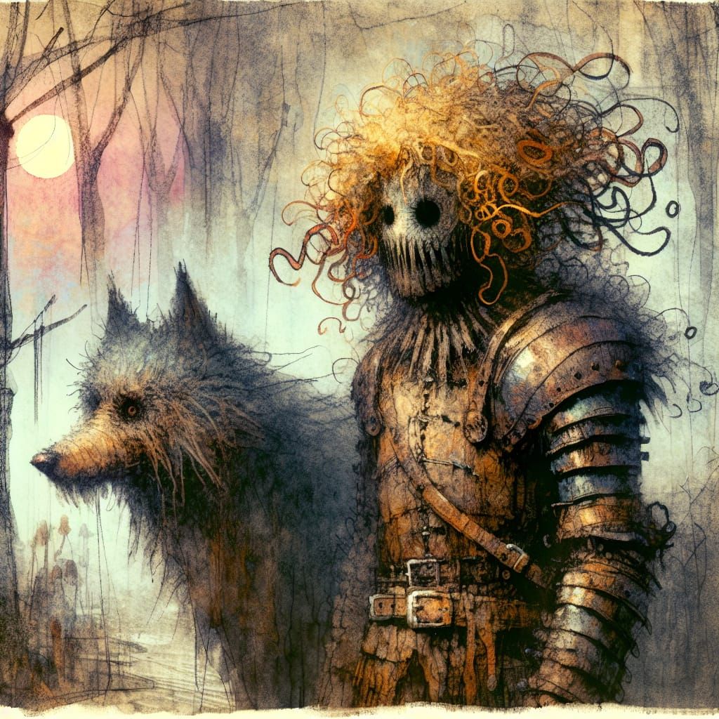 Creepy Figure in Foggy Forest: a Grungy Sketch