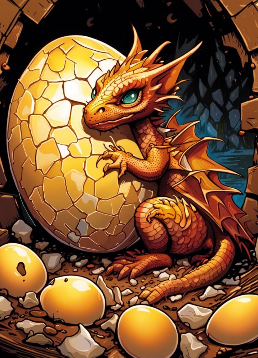Cute Dragon Hatchling in Comic Book Style