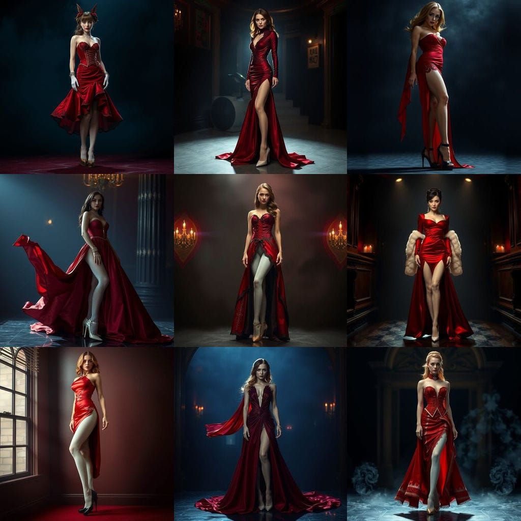 Lady Fury in Dramatic Red Attire, Shimmering Stockings, and ...