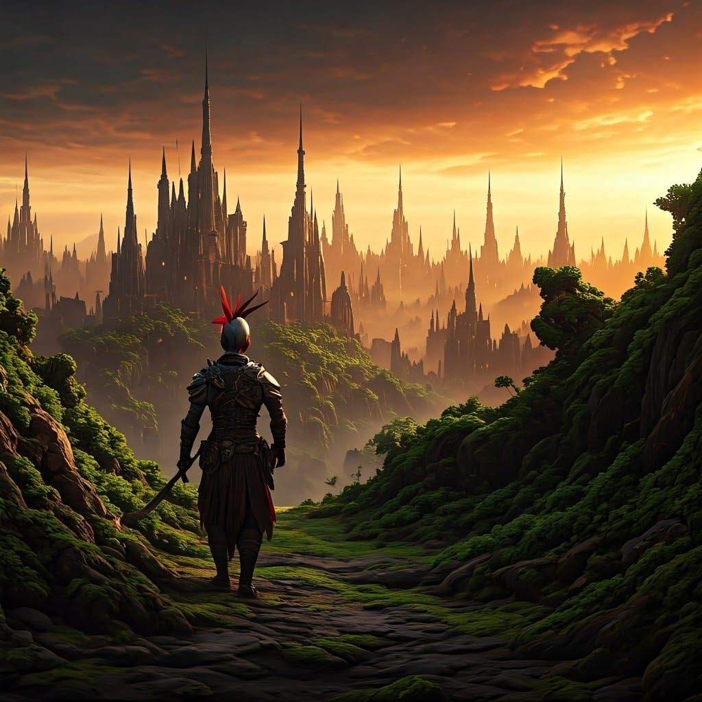 Cyberpunk Cityscape with Punk Warrior