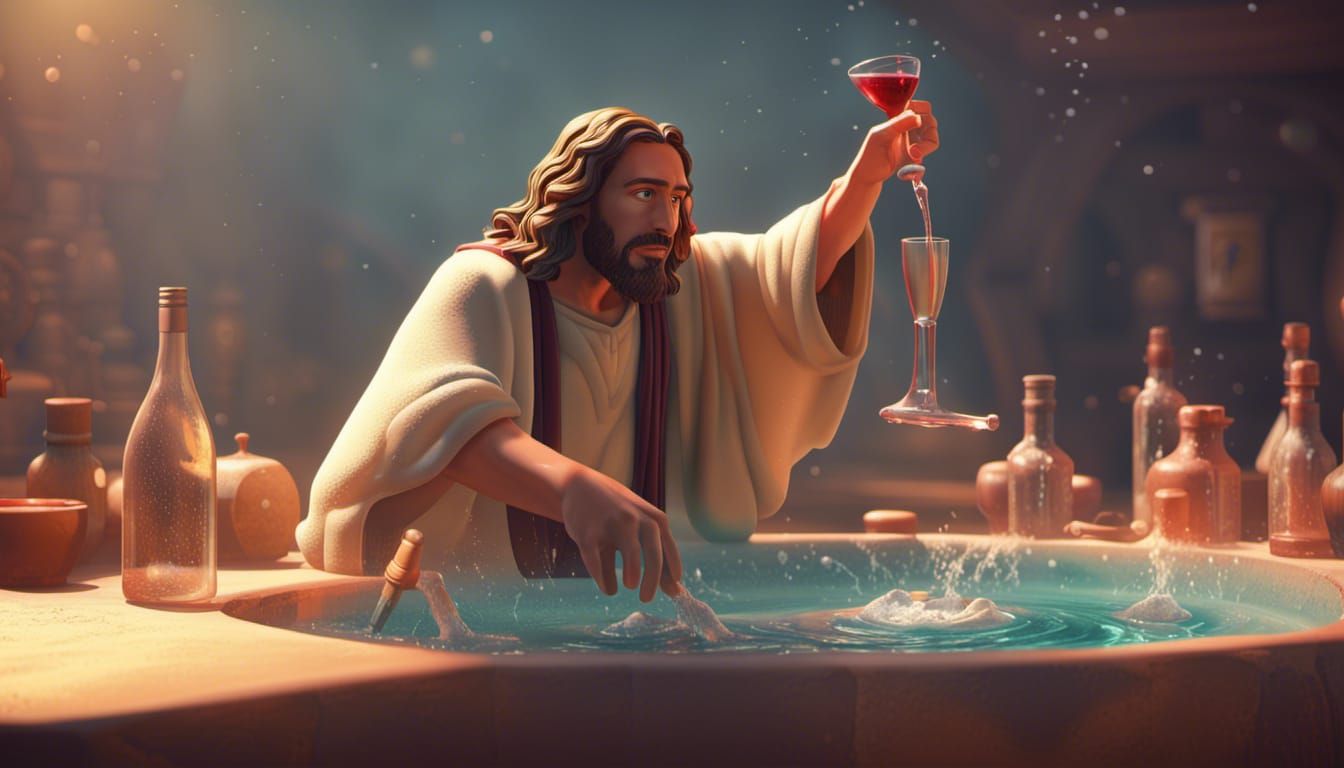 Jesus Miracle: Water to Wine in Pixar Style