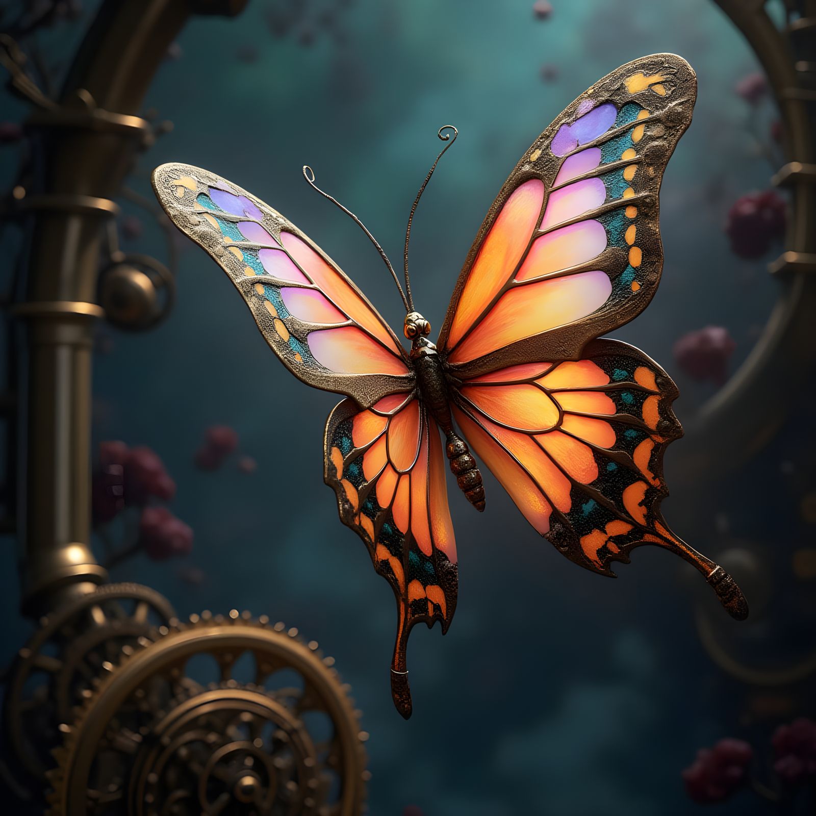 Steampunk Butterfly in Hyperrealistic Style