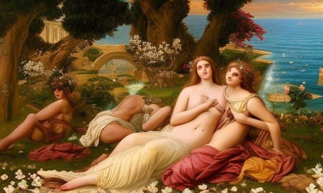 Aphrodite in Roman Garden: Renaissance Digital Painting