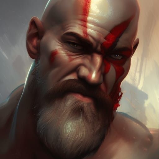 Hyperdetailed Portrait of Kratos in Digital Art Style