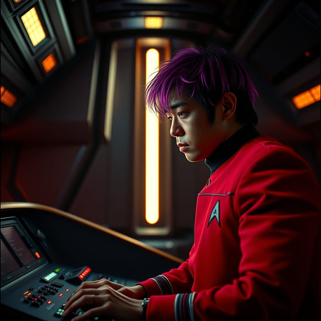 Gritty Starship Engineer in Neon Purple Locks