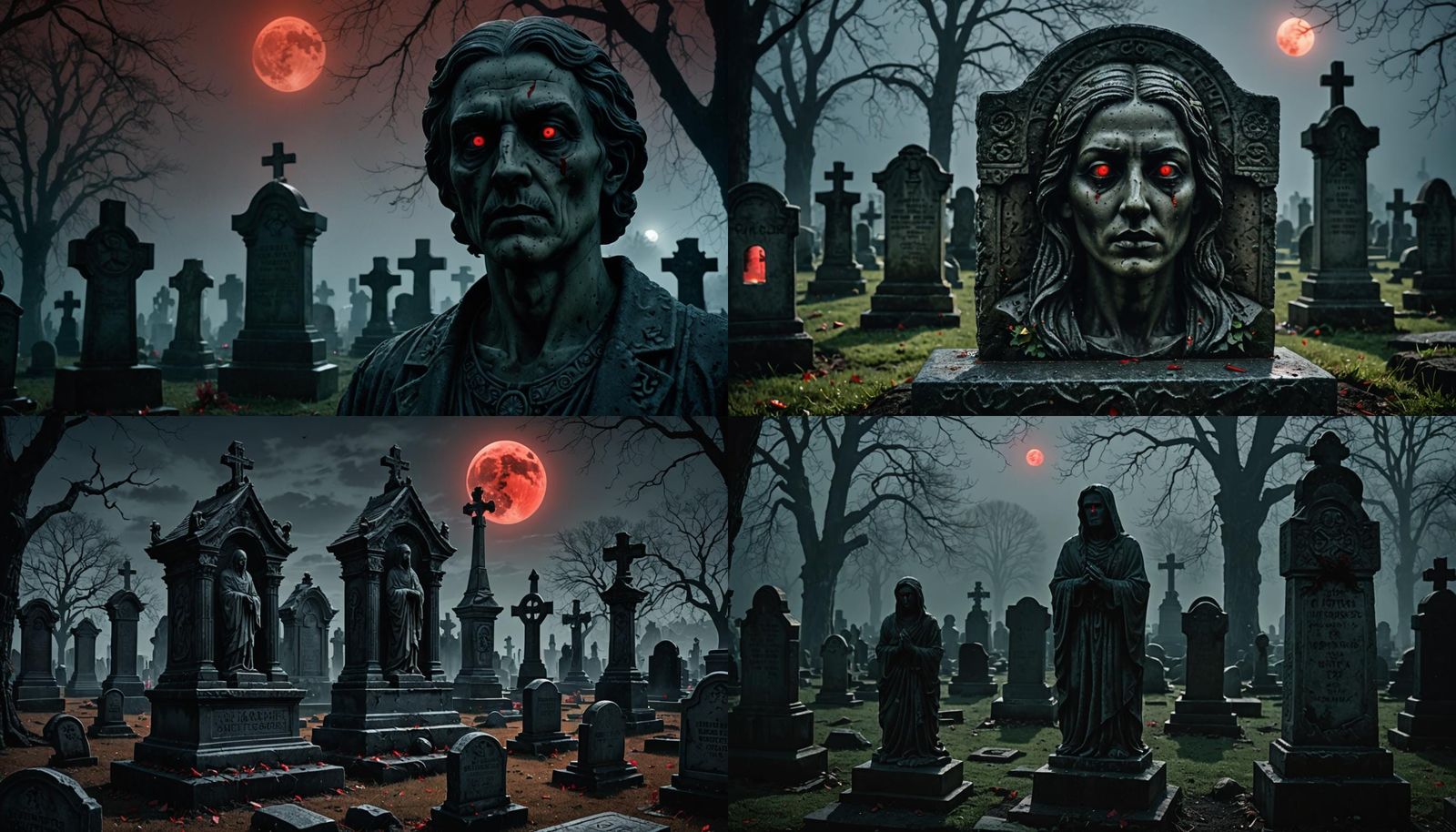 Eerie Cemetery Bathed in Moonlight
