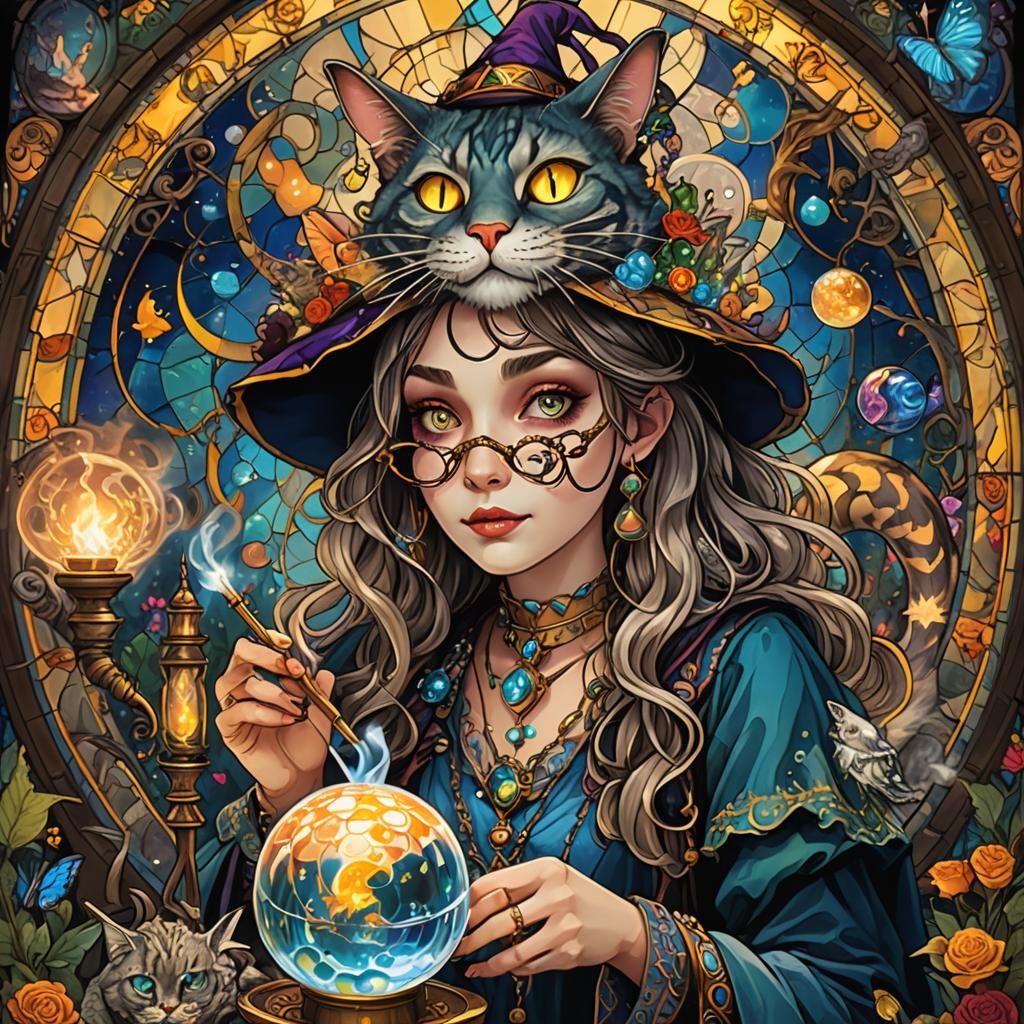 Surreal Wizard with Cheshire Cat, Digital Art