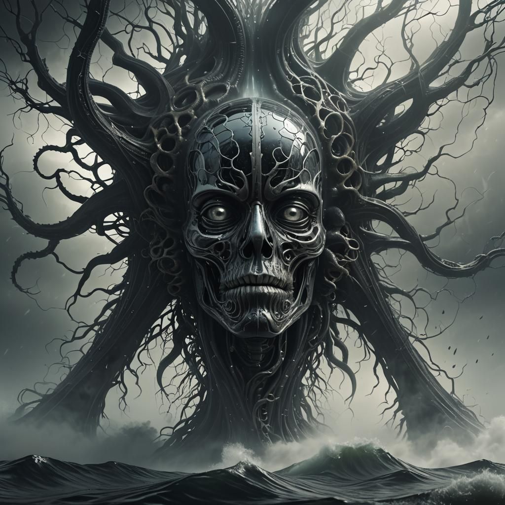 Glass 'A' with Brain: Dark Fantasy 3D Render