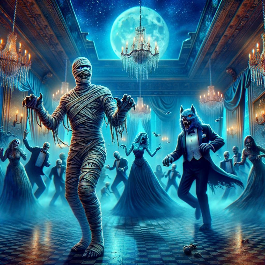 Haunted New Year's Eve Ball with Horror Creatures