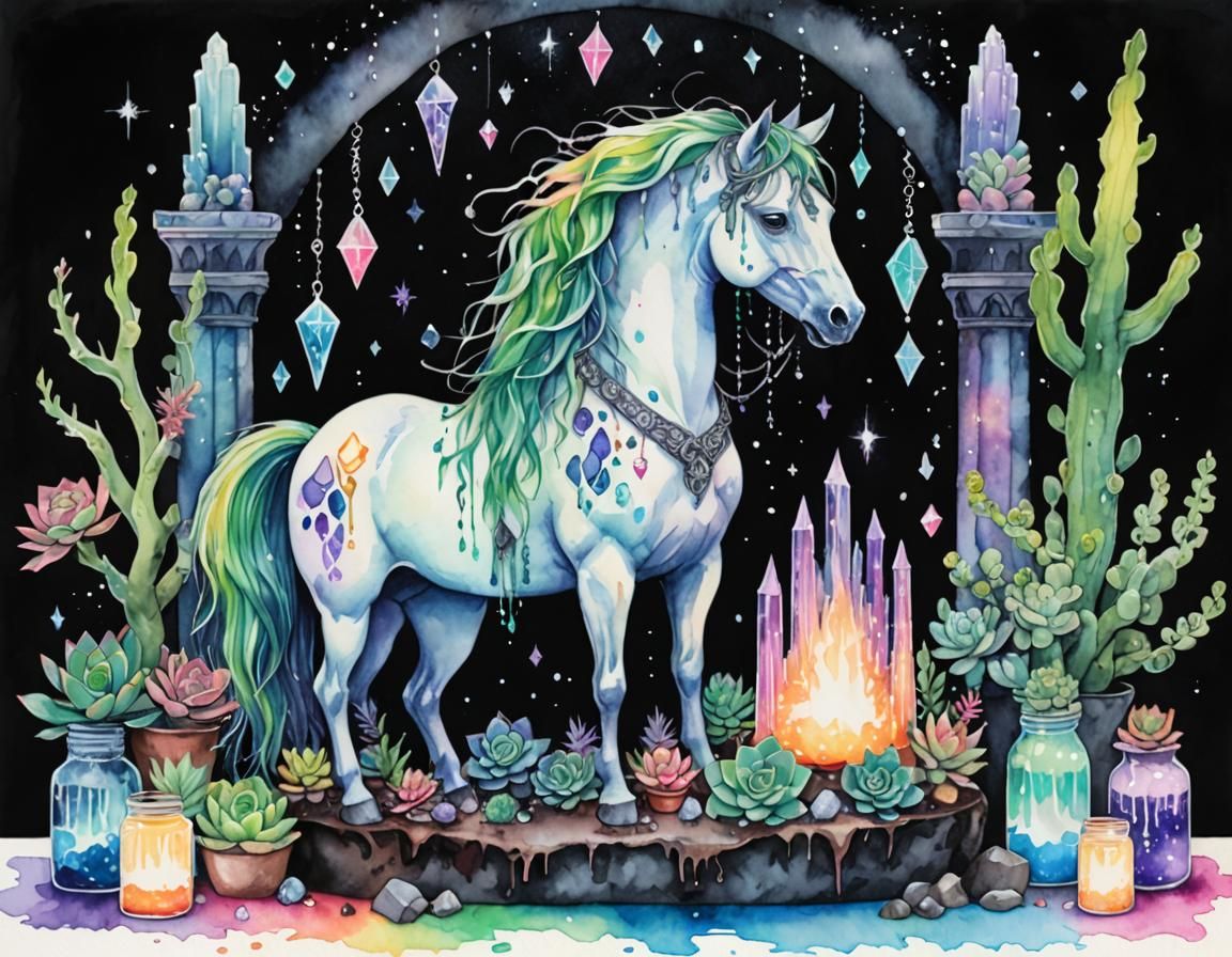 Pastel Goth Watercolour: Ghost Horse of Death