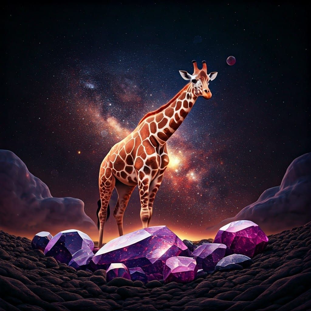 Giraffes Gather Gemstones in Galaxy