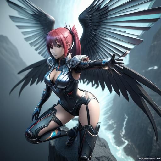 Anime Girls with Wings in Detailed 3D Art