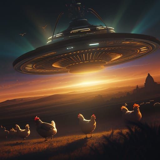 Epic Sci-Fi Masterpiece: Retro-Futuristic Flying Saucer Illu...