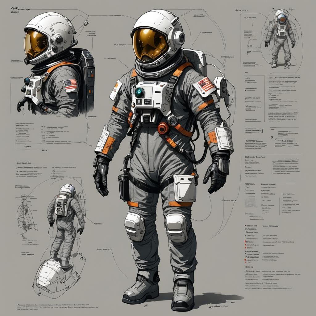 Futuristic Pilot Spacesuit with Survival Gear, Comic Book Ar...
