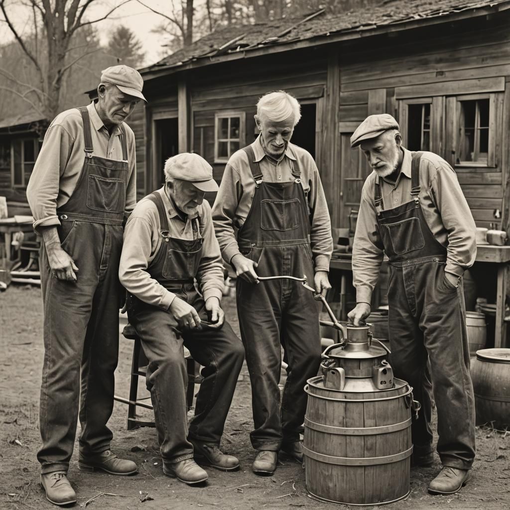Moonshiners Working on a Still