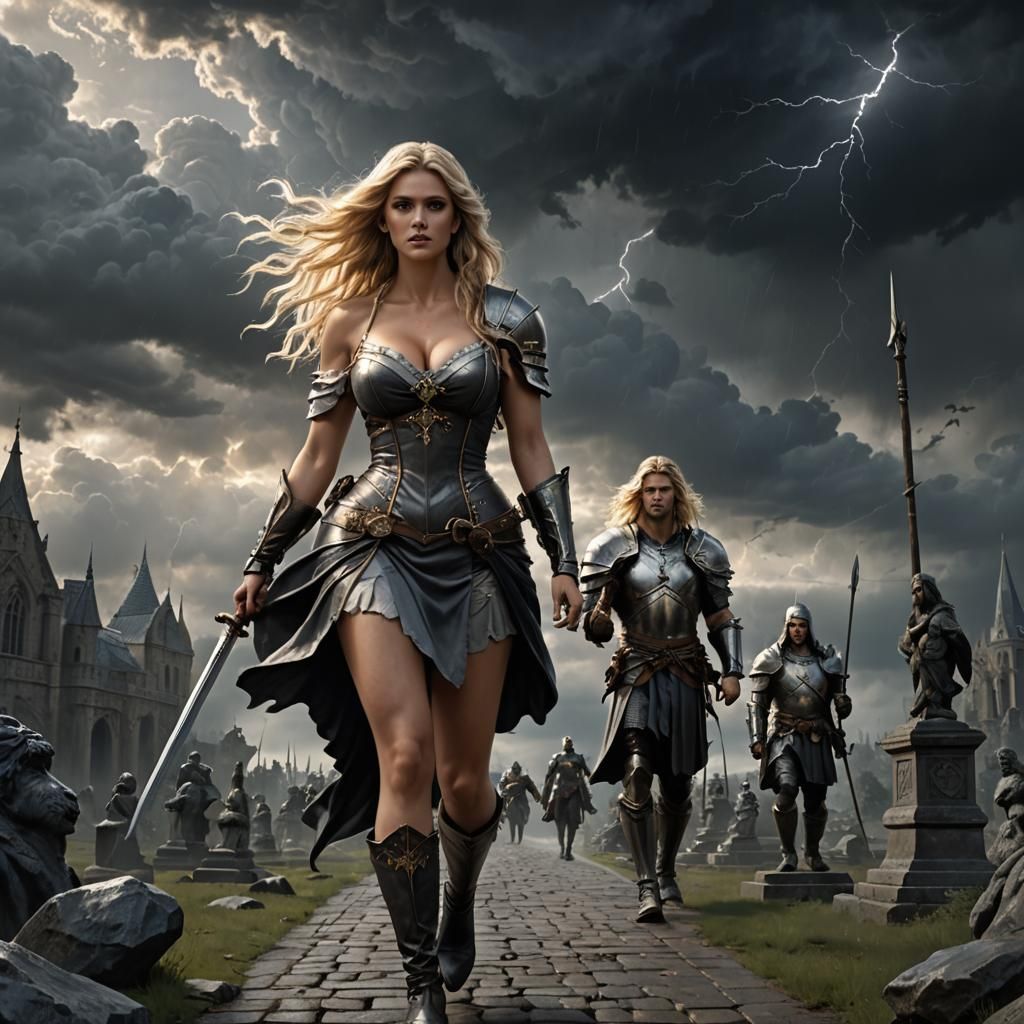 Alluring Woman Walks Towards Storm: Dark Fantasy Art